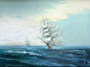Listed Artist Hewett Jackson Original Oil Painting | Tall Ship Seascape | Large