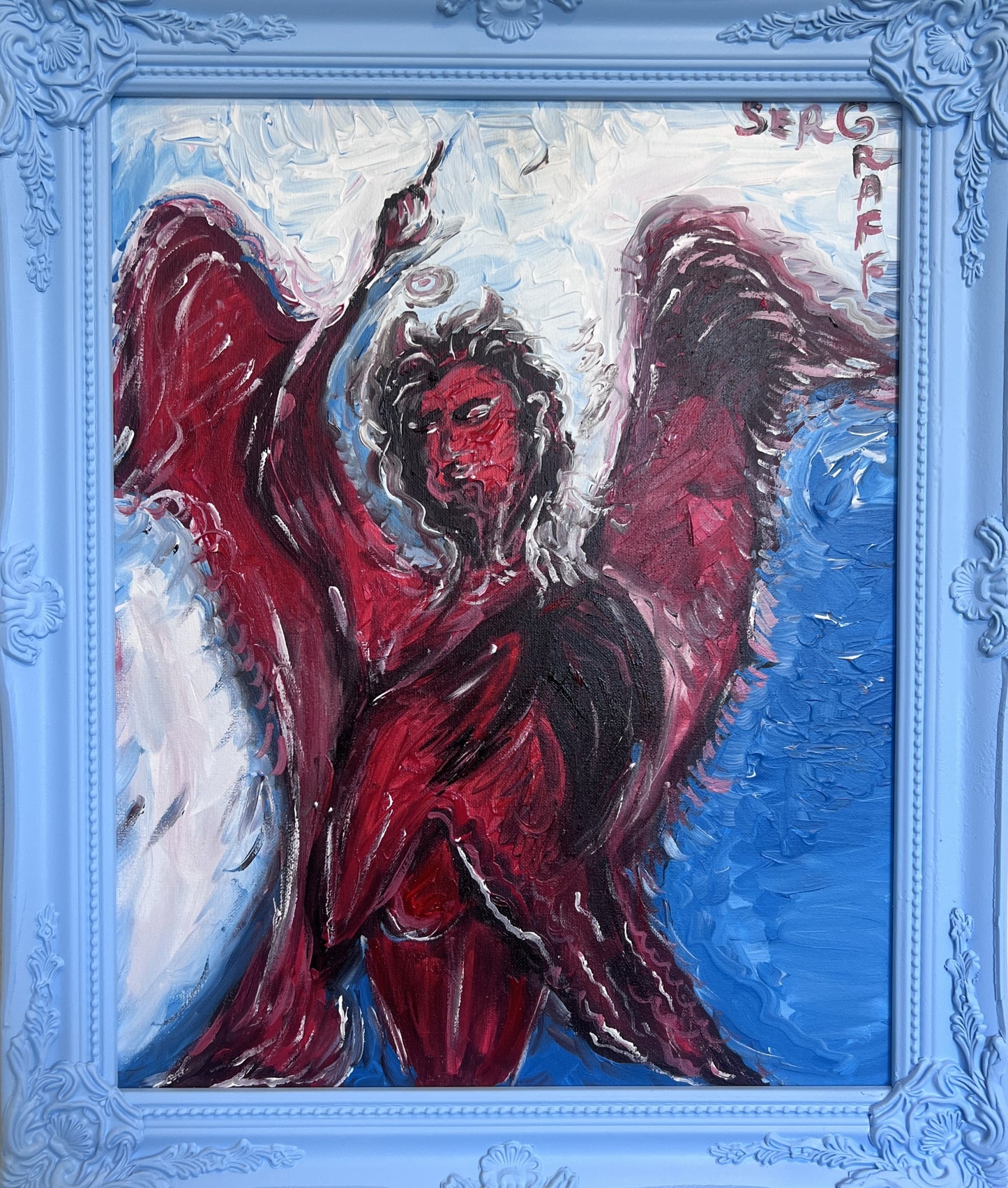 One-Of-A-Kind Painting on Canvas by Serg Graff "Fallen Angel", COA, Framed