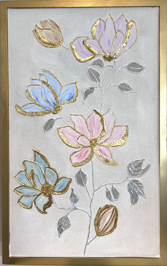 "Whispers in Bloom" – Mixed Media Textured Painting by Alena Kalen, Framed, COA