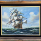 Signed Soyco Original Oil Painting on Canvas Seascape, Sailing Ship, framed