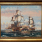 Vintage Oil Painting Naval Battle Ships Seascape Maritime Art Framed Signed
