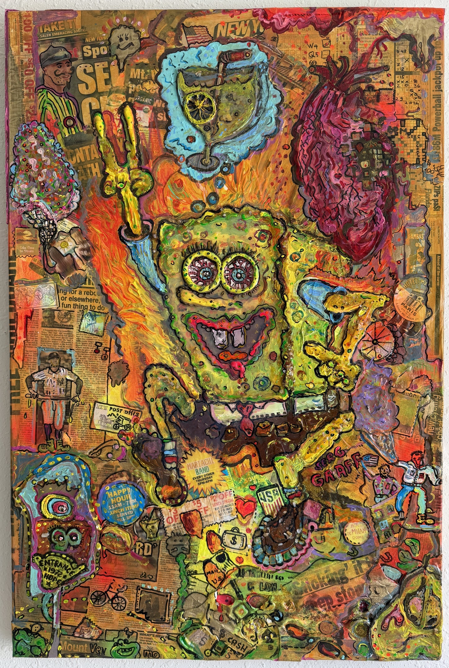 Large Serg Graff Cartoon Burlesque Original Mixed Media Contemporary Pop Art COA