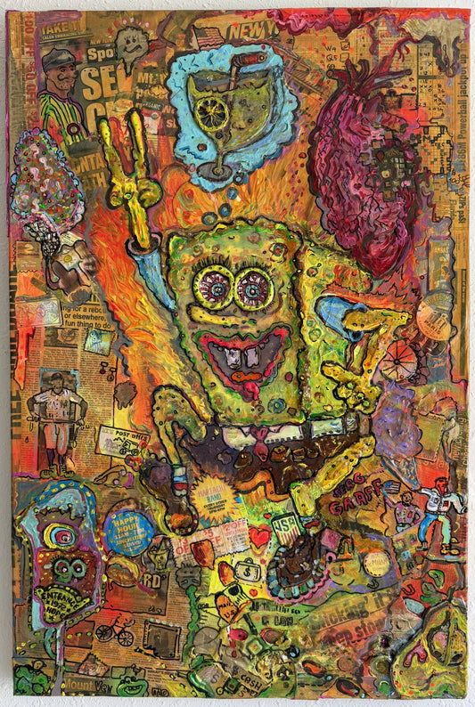 Large Serg Graff Cartoon Burlesque Original Mixed Media Contemporary Pop Art COA