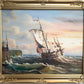 Original Oil Painting Sailing Boat Harbor Storm Seascape Nautical Art Framed