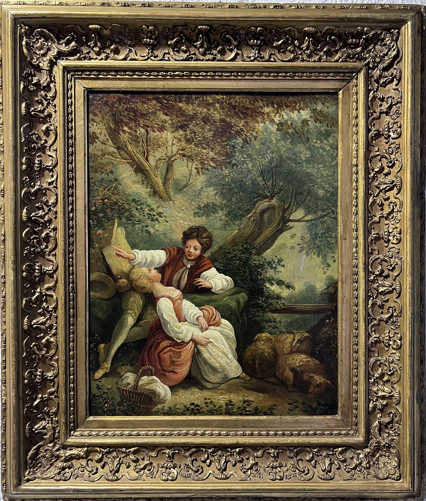 Antique Oil Painting Romantic Pastoral Scene 19th Century French Classical Art