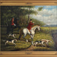 Large Vintage Oil Painting English Fox Hunt Horses Hounds Hunting Scene Art