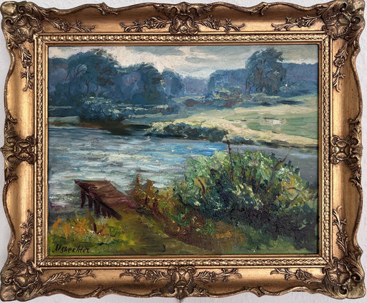 Vintage Landscape Oil Painting – Landscape by Max Shekhter (b. 1938), Gold Frame