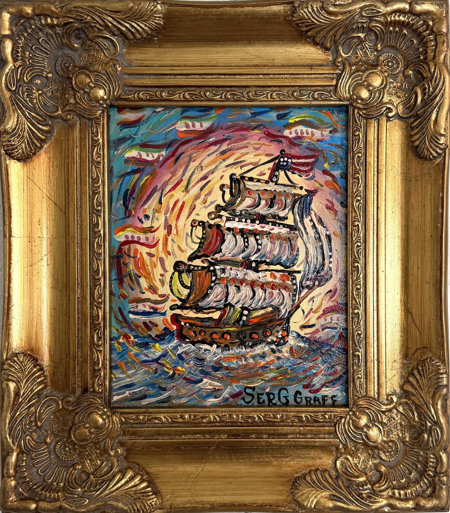 Serg Graff "Aurora" Original Acrylic Painting Nautical Ship Seascape Art, COA