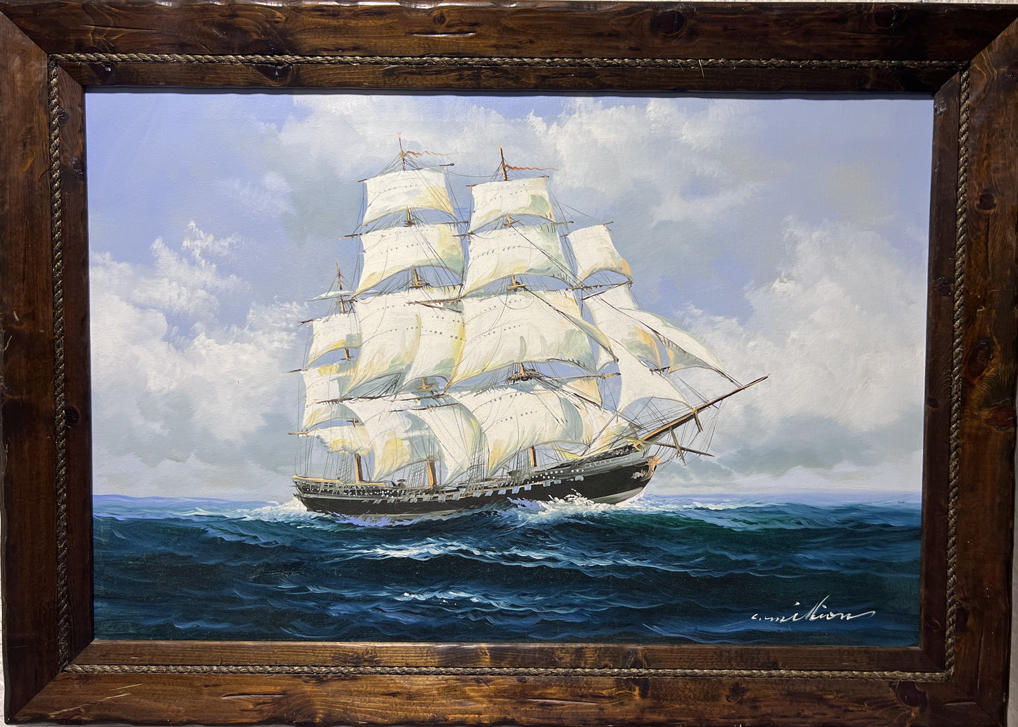 Original Oil painting on canvas, seascape, Sailing Ship, signed Milton