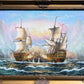 Original Maritime Oil Painting – Naval Battle Scene – Signed J. Harvey , Framed (Copy)