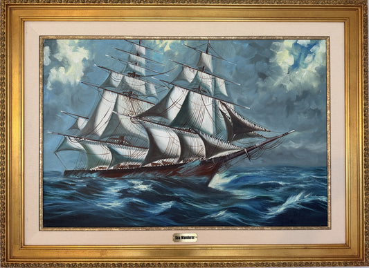 Large Sailing Ship Oil Painting "Sea Wanderer" Maritime Seascape, Signed Framed
