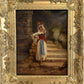 Antique Italian Oil Painting Peasant Woman Portrait 19th C. Signed Genre Art