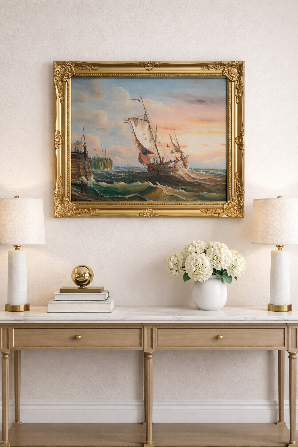 Original Oil Painting Sailing Boat Harbor Storm Seascape Nautical Art Framed