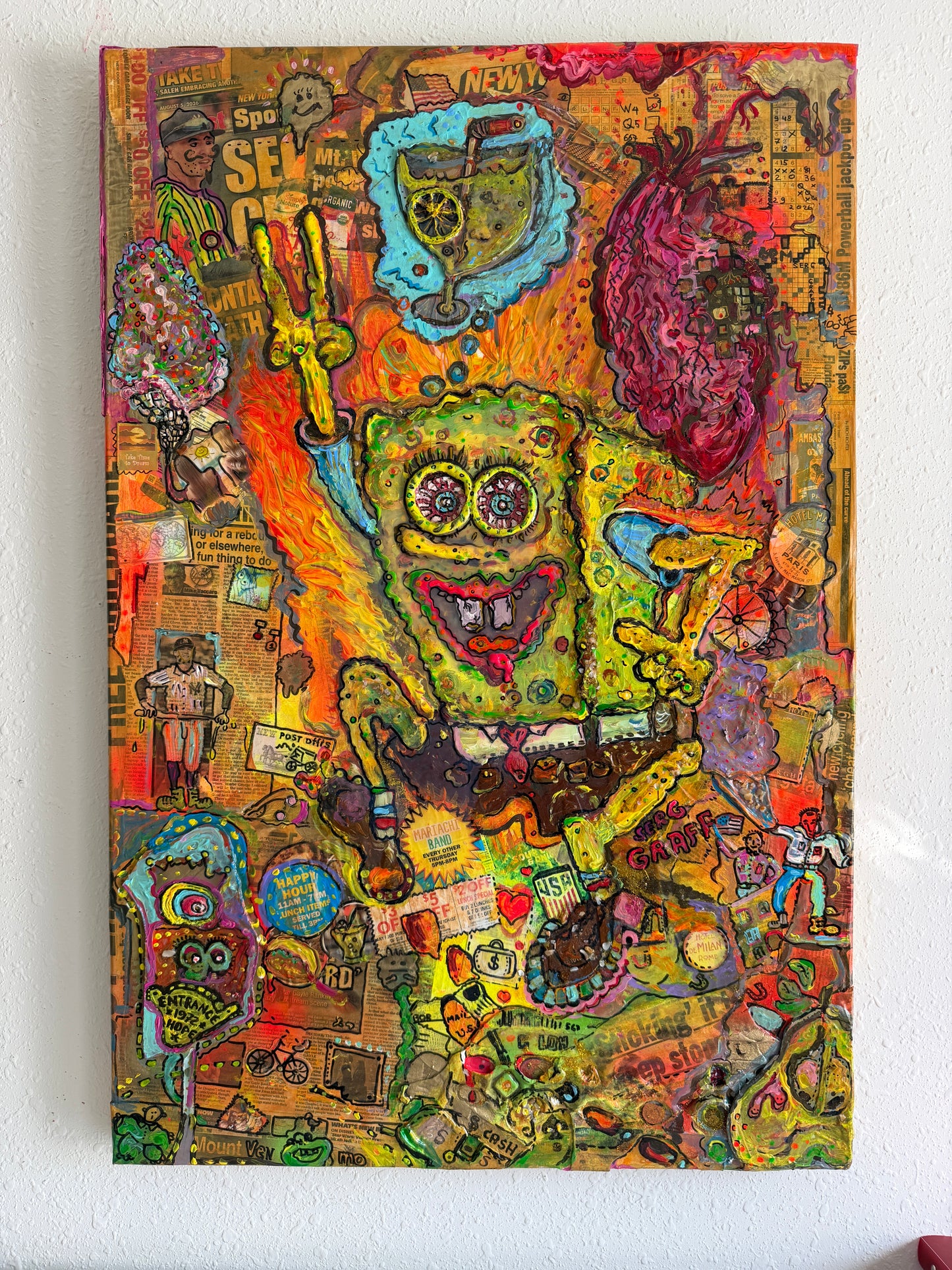 Large Serg Graff Cartoon Burlesque Original Mixed Media Contemporary Pop Art COA