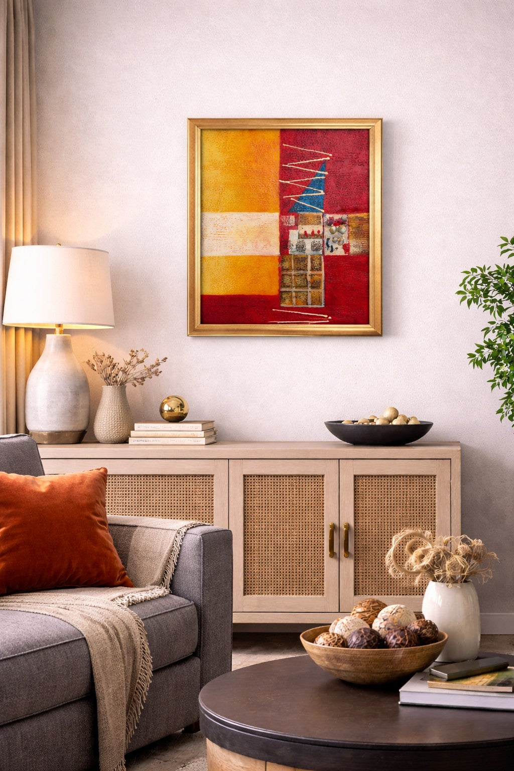 Original Abstract Textured Oil Painting by Alena Kalen "Totem" Framed, COA