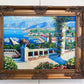 Italian Artist Burett Mediterranean Coastal Landscape painting, Gold Frame