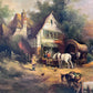 “At The Inn” by Henry T. Harvey – Vintage Oil Painting on Canvas, Framed