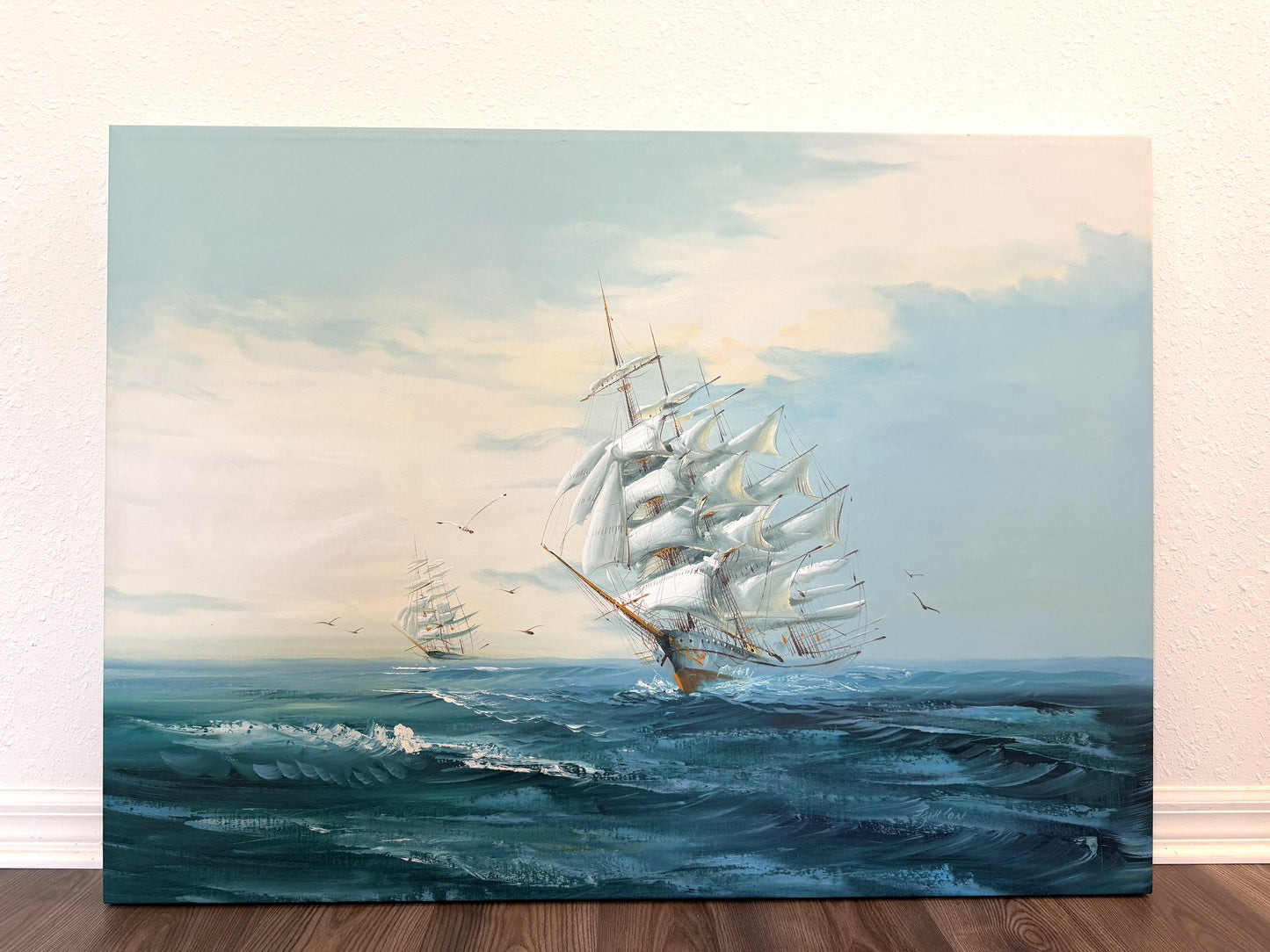 Listed Artist Hewett Jackson Original Oil Painting | Tall Ship Seascape | Large