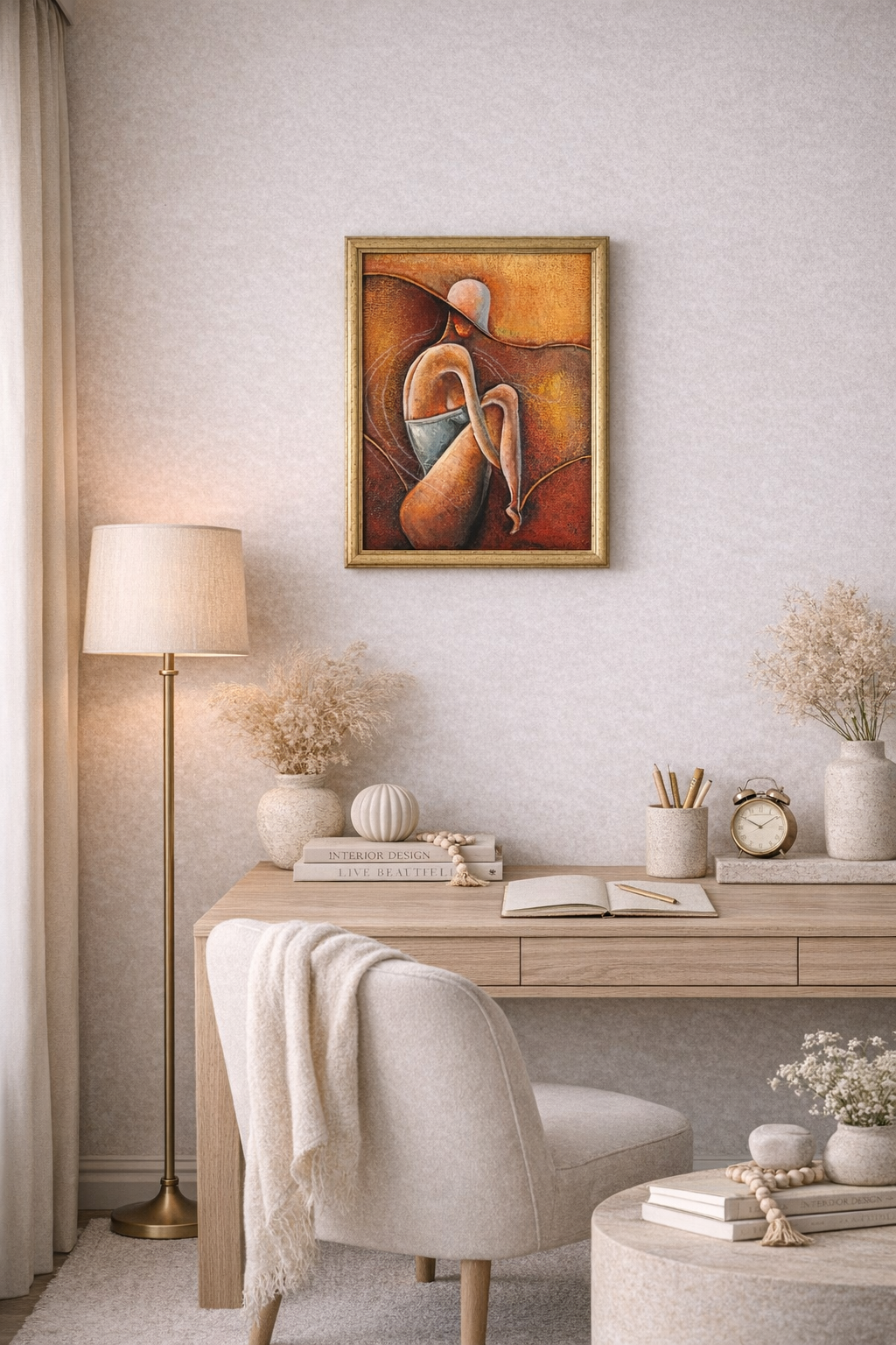 Original Abstract Figure Oil Painting Alena Kalen "Warm Solitude" Framed, COA