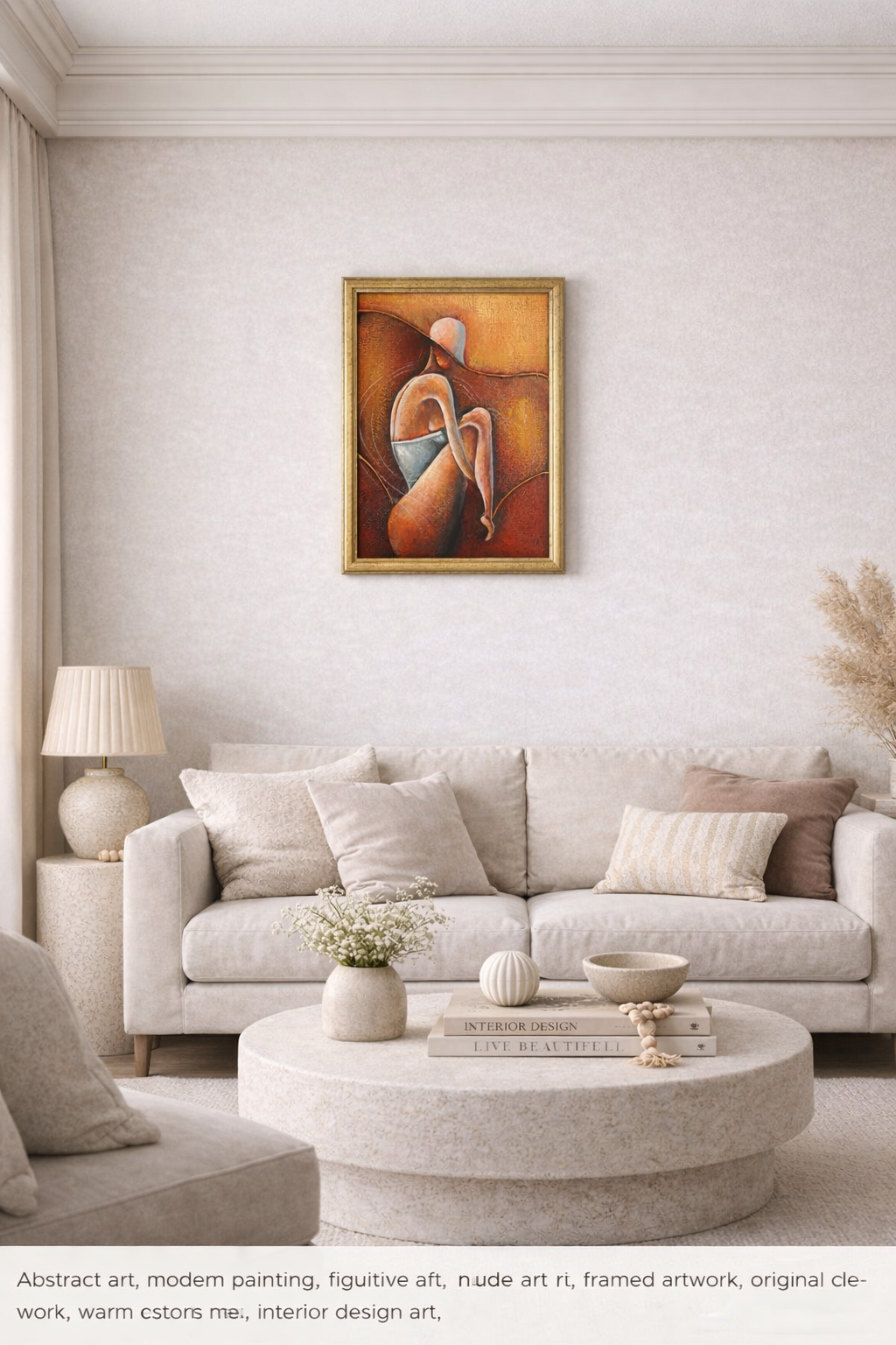 Original Abstract Figure Oil Painting Alena Kalen "Warm Solitude" Framed, COA