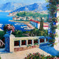 Italian Artist Burett Mediterranean Coastal Landscape painting, Gold Frame