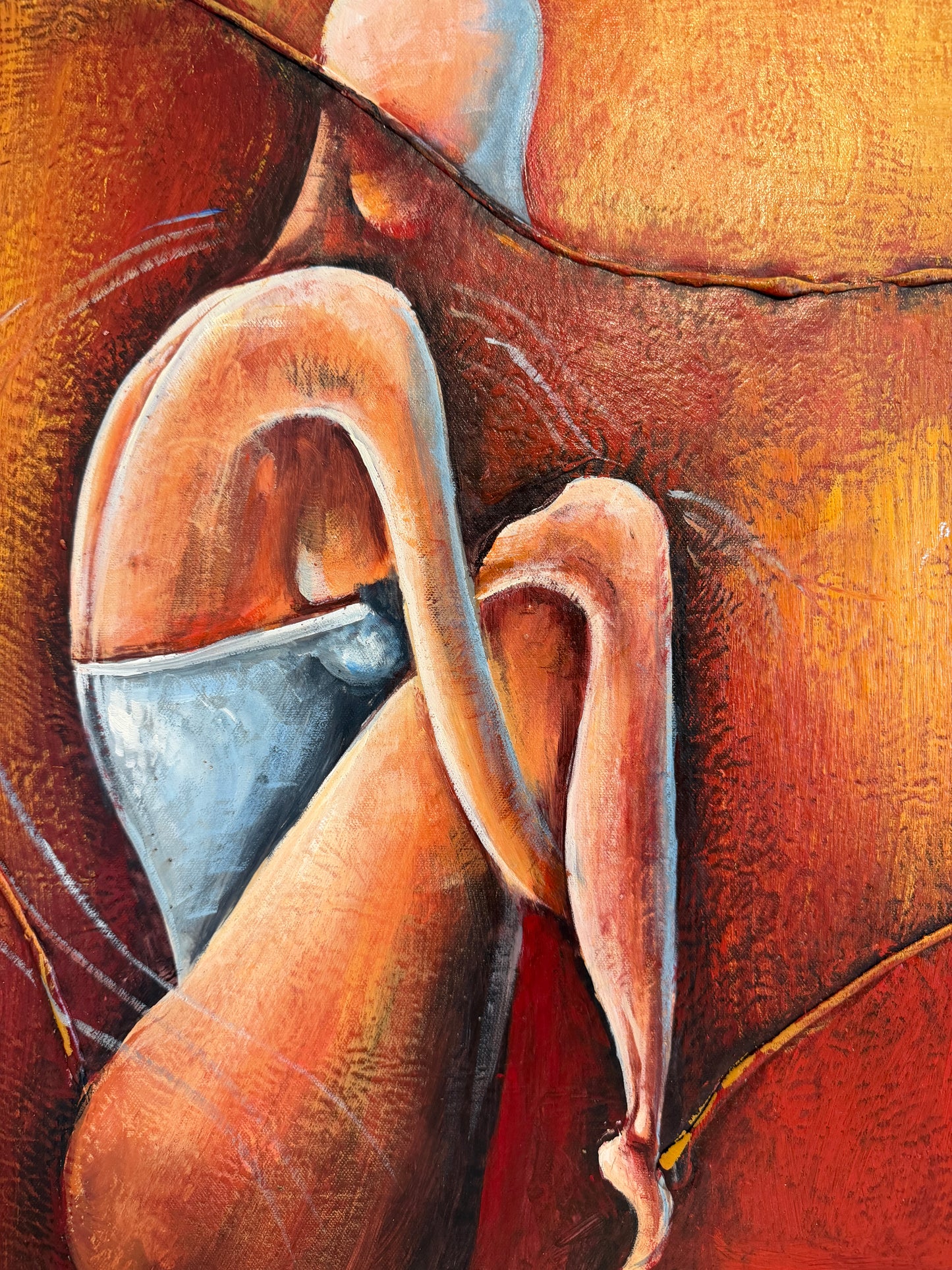 Original Abstract Figure Oil Painting Alena Kalen "Warm Solitude" Framed, COA