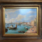 Original Antique Italian Venice Harbor Oil Painting on Board Signed K. Rossi