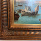 Original Antique Italian Venice Harbor Oil Painting on Board Signed K. Rossi