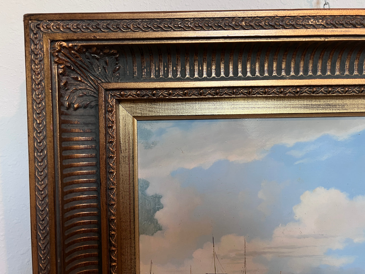 Original Antique Italian Venice Harbor Oil Painting on Board Signed K. Rossi