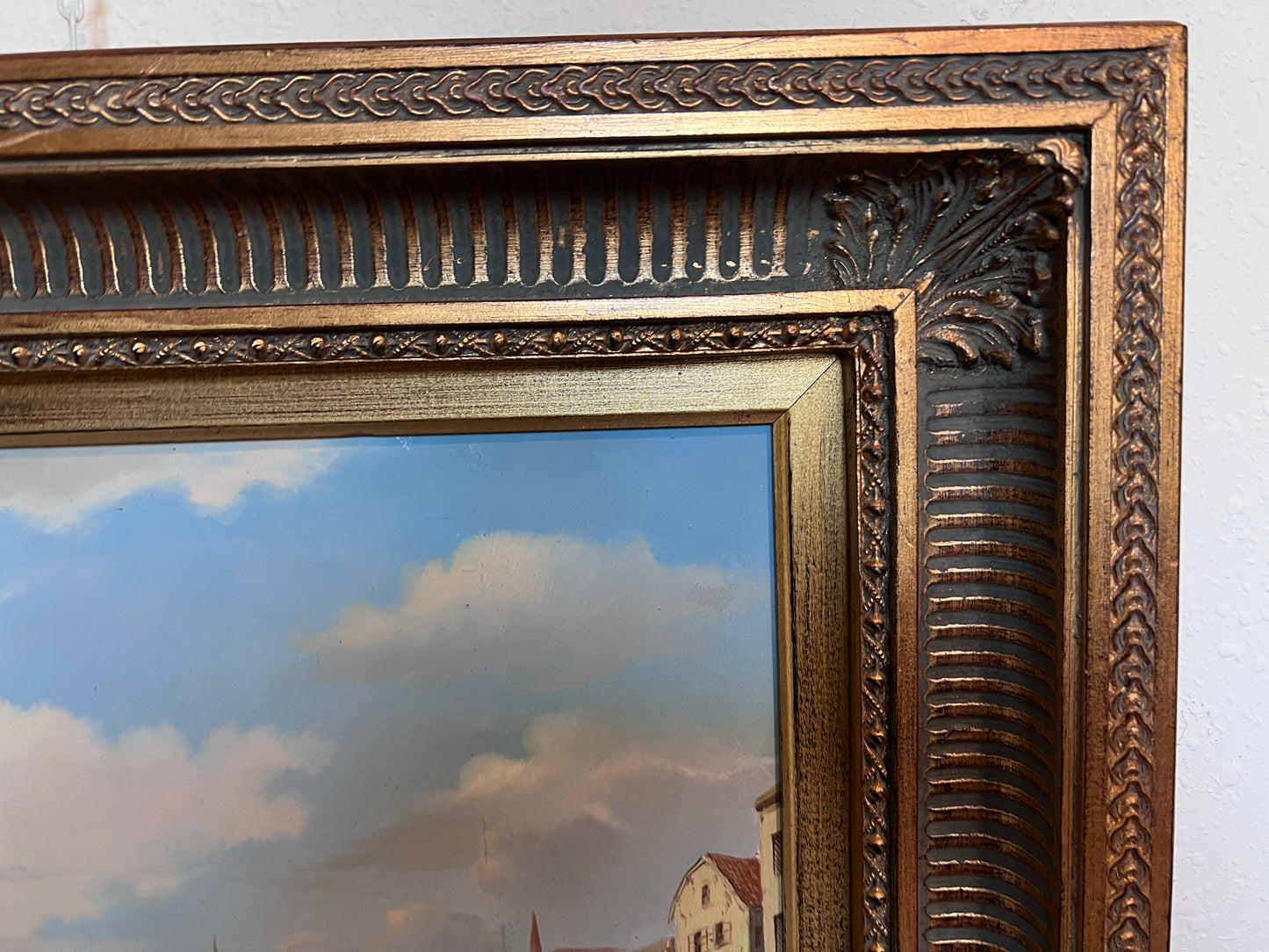 Original Antique Italian Venice Harbor Oil Painting on Board Signed K. Rossi