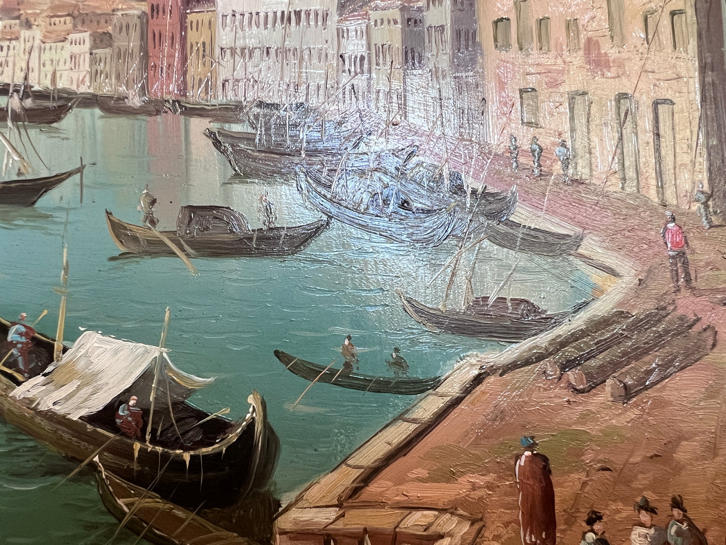 Original Antique Italian Venice Harbor Oil Painting on Board Signed K. Rossi
