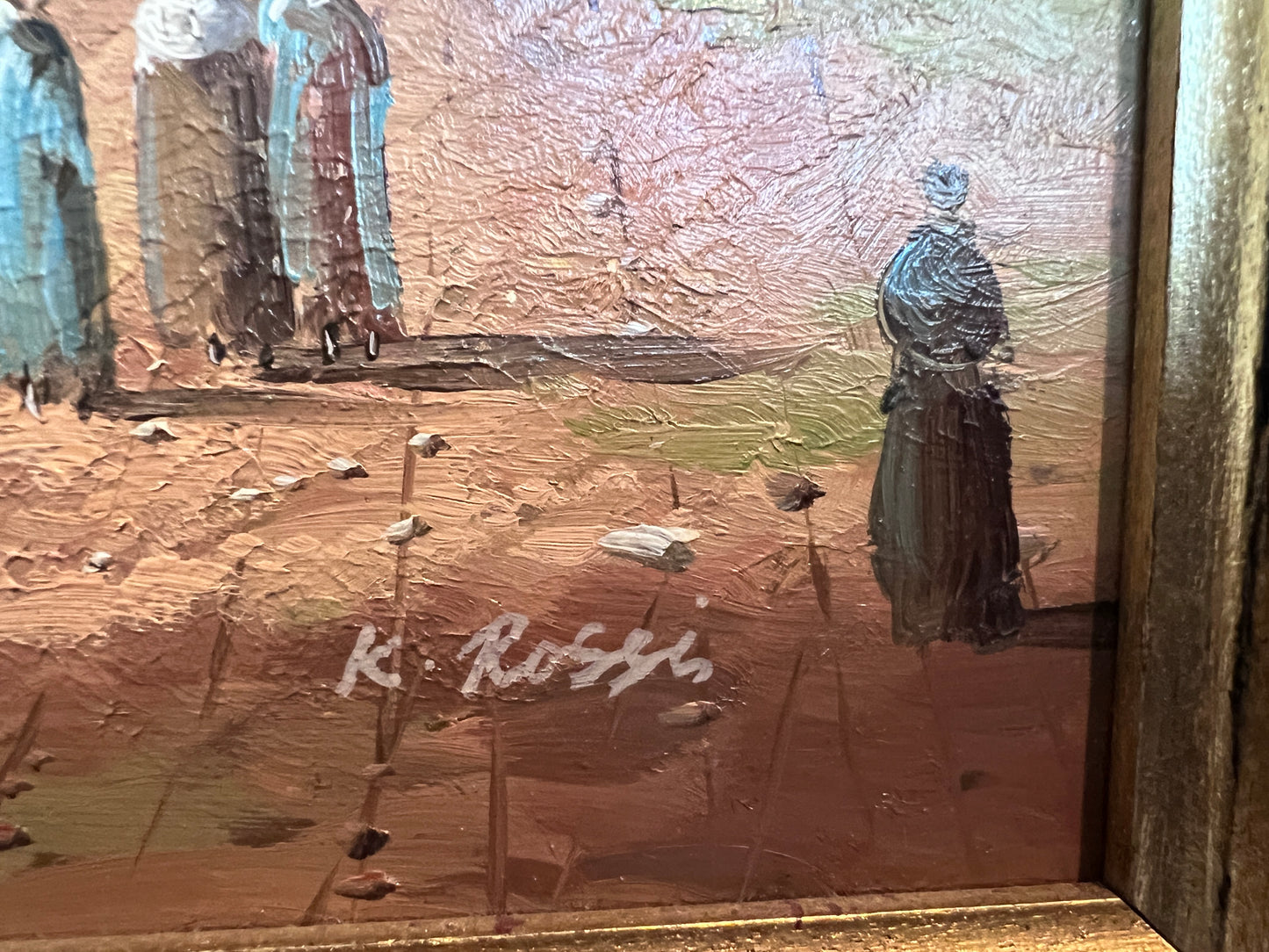 Original Antique Italian Venice Harbor Oil Painting on Board Signed K. Rossi