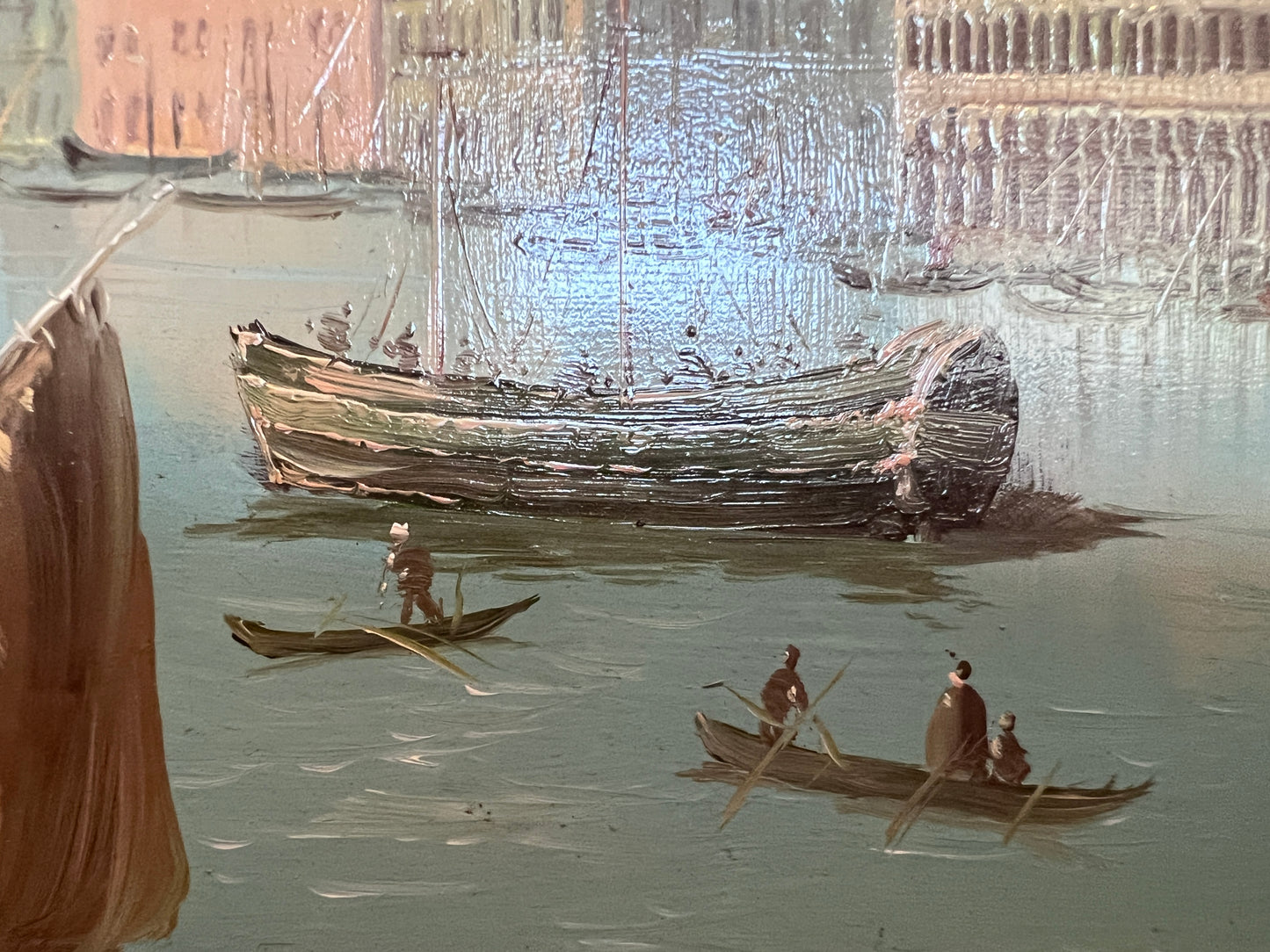 Original Antique Italian Venice Harbor Oil Painting on Board Signed K. Rossi