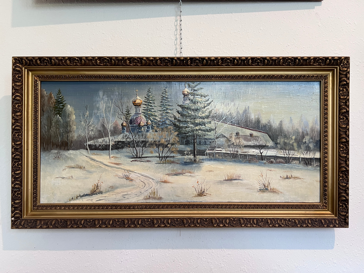 Oil Painting Winter Landscape with Russian Church –by Russian Artist Tresnevskiy