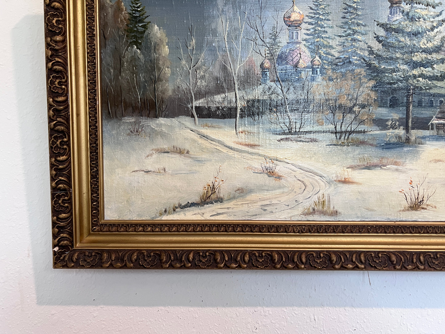 Oil Painting Winter Landscape with Russian Church –by Russian Artist Tresnevskiy