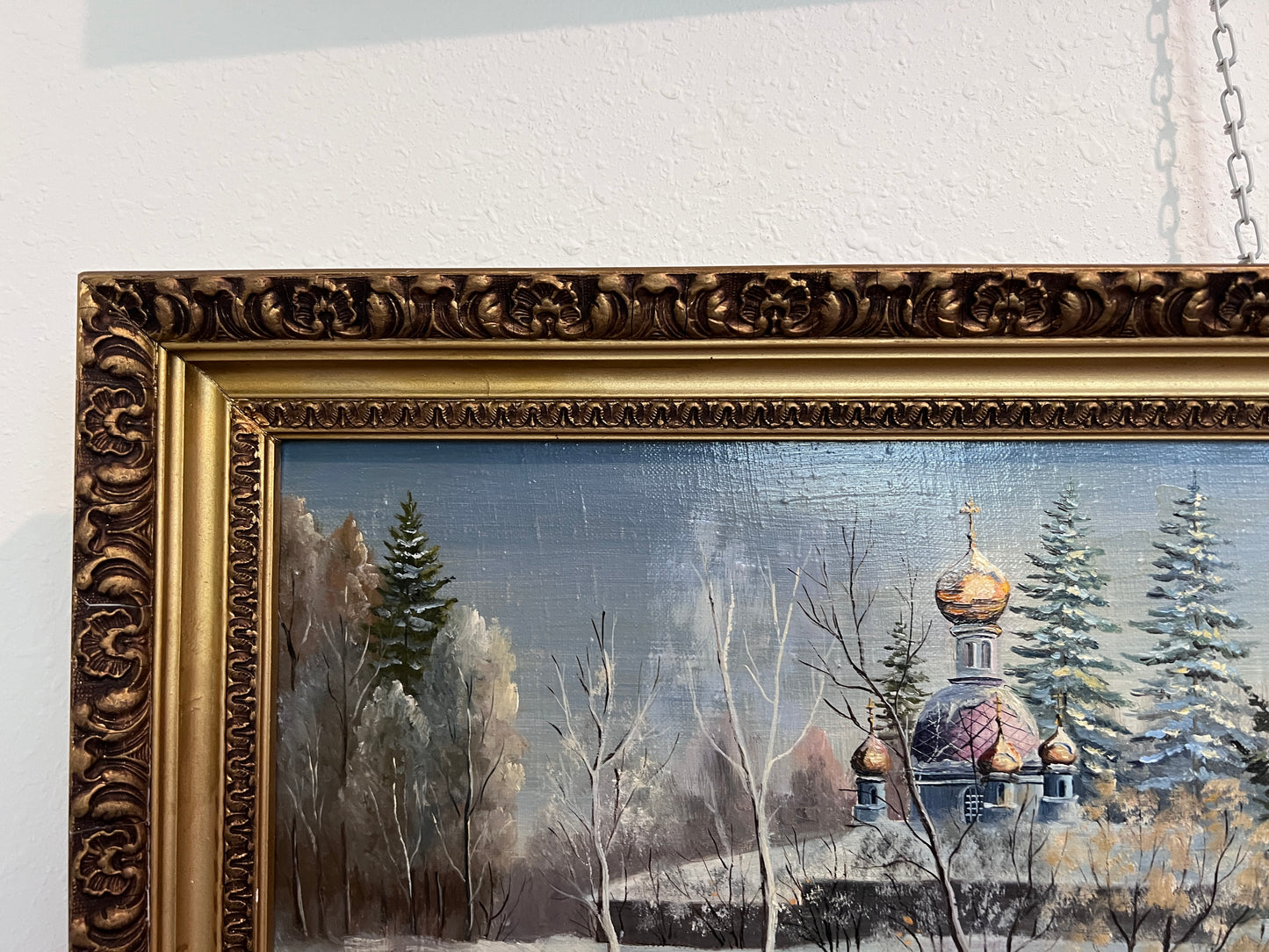 Oil Painting Winter Landscape with Russian Church –by Russian Artist Tresnevskiy