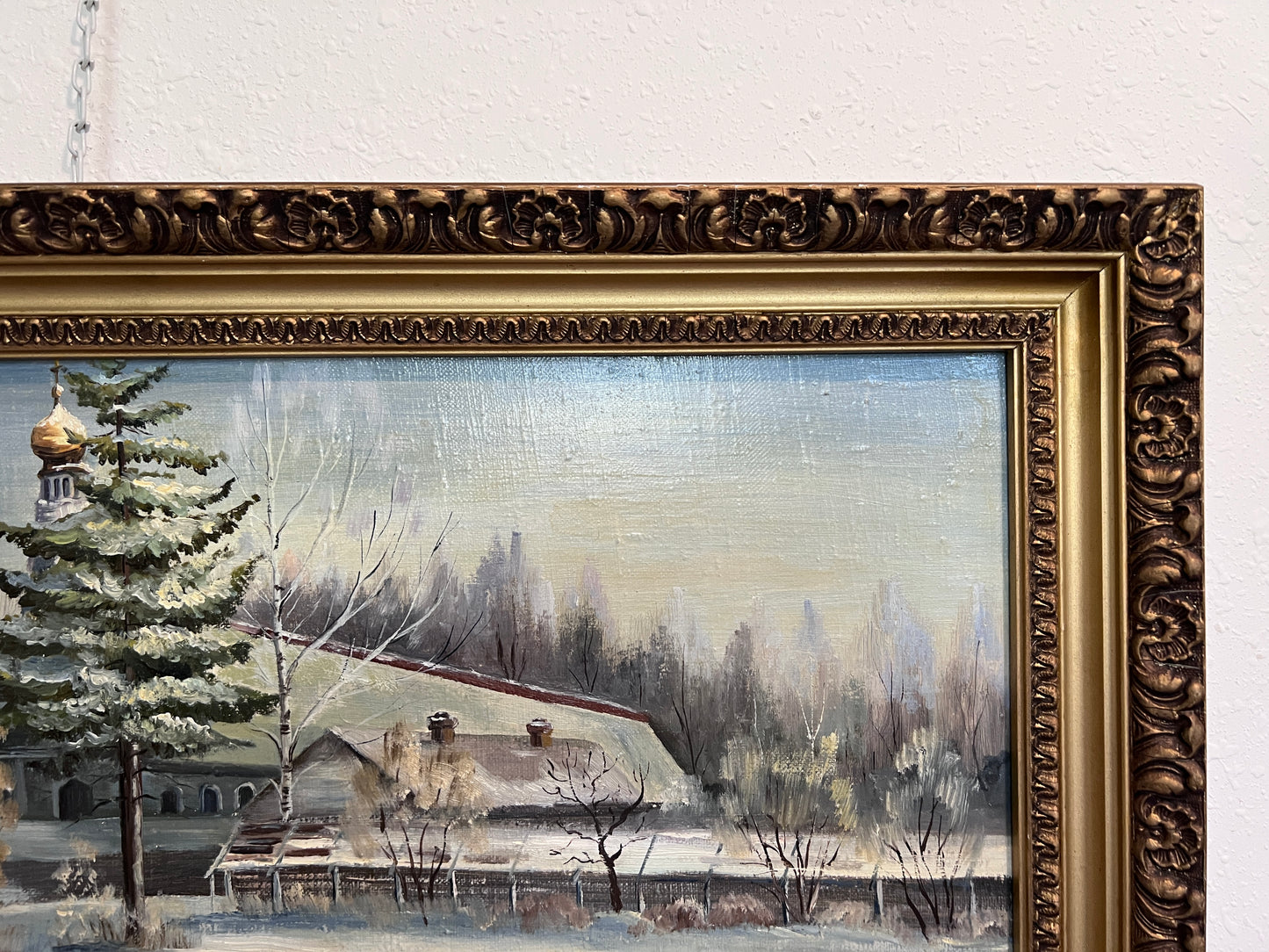 Oil Painting Winter Landscape with Russian Church –by Russian Artist Tresnevskiy