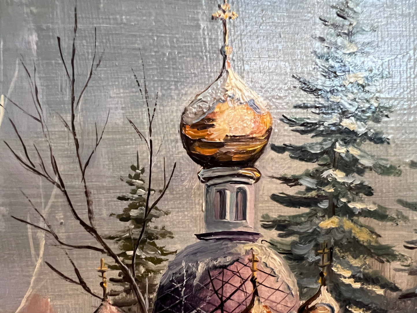 Oil Painting Winter Landscape with Russian Church –by Russian Artist Tresnevskiy