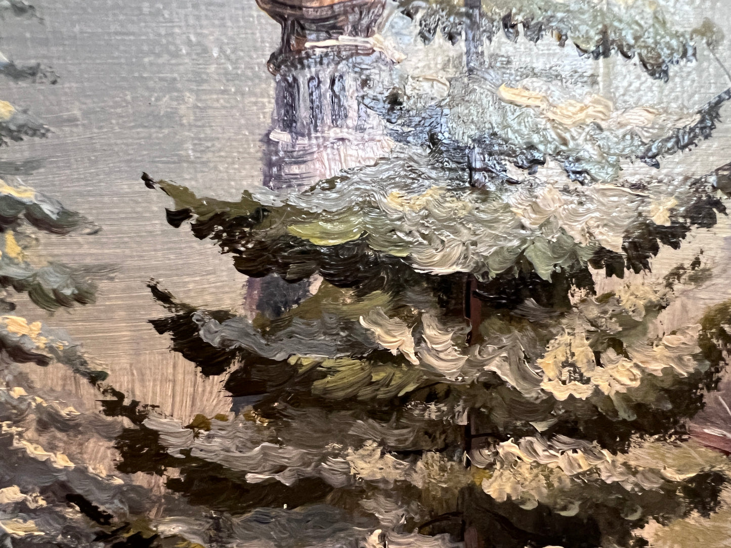 Oil Painting Winter Landscape with Russian Church –by Russian Artist Tresnevskiy