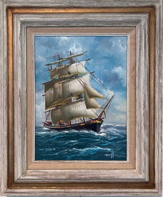 Majestic Tall Ship Original Oil Painting on canvas – Signed Hoffman – Framed