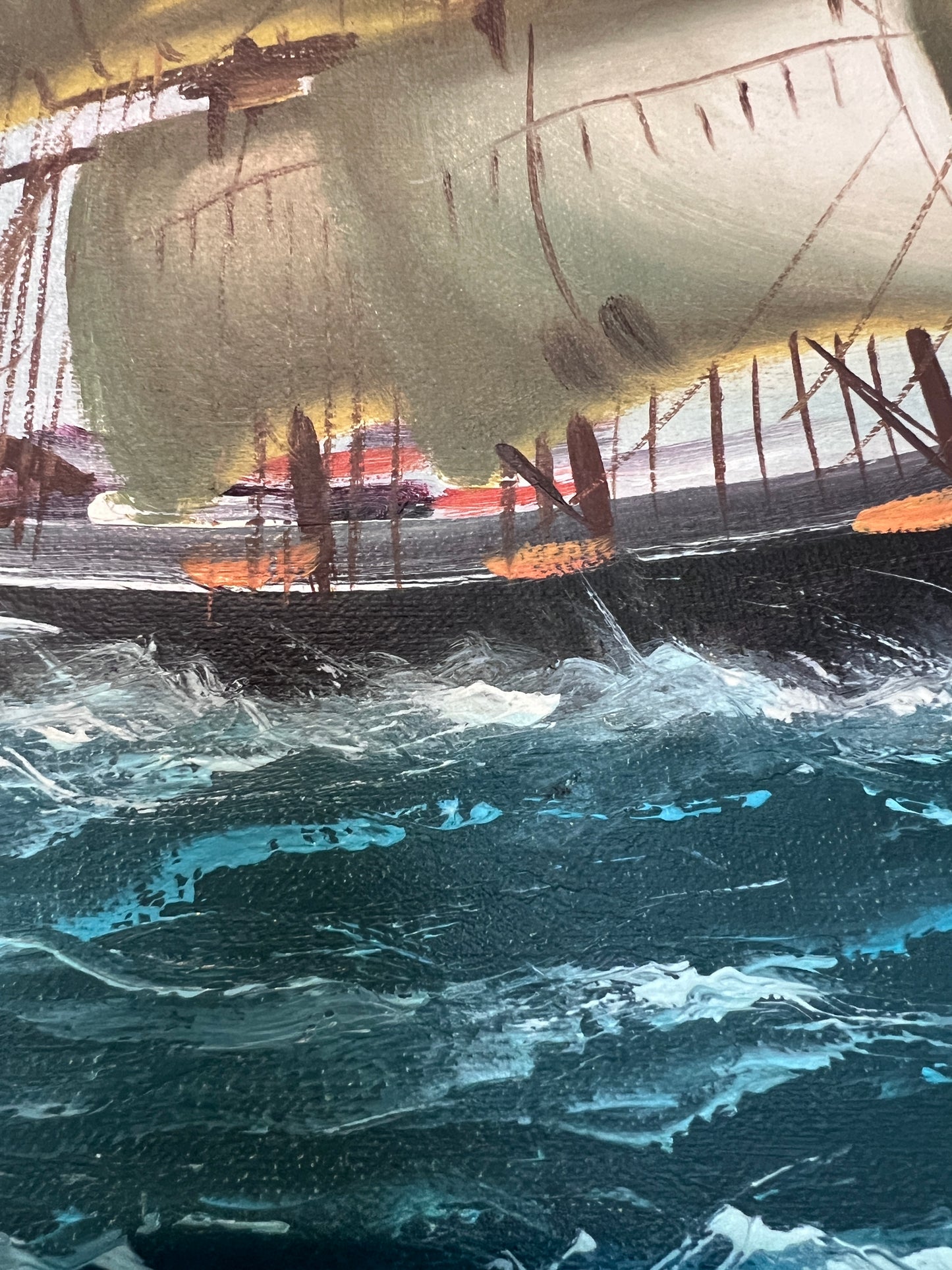 Majestic Tall Ship Original Oil Painting on canvas – Signed Hoffman – Framed