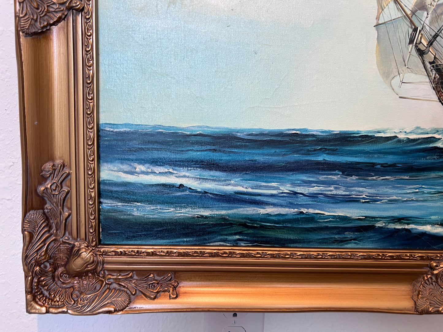 James Blade - Majestic Tall Ship Original Oil Painting on canvas – Gold Frame