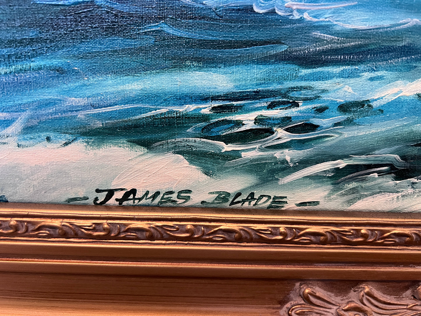 James Blade - Majestic Tall Ship Original Oil Painting on canvas – Gold Frame