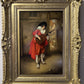 J.Lambert 19th c. Antique oil painting on wood Portrait, Genre scene, Gold Frame