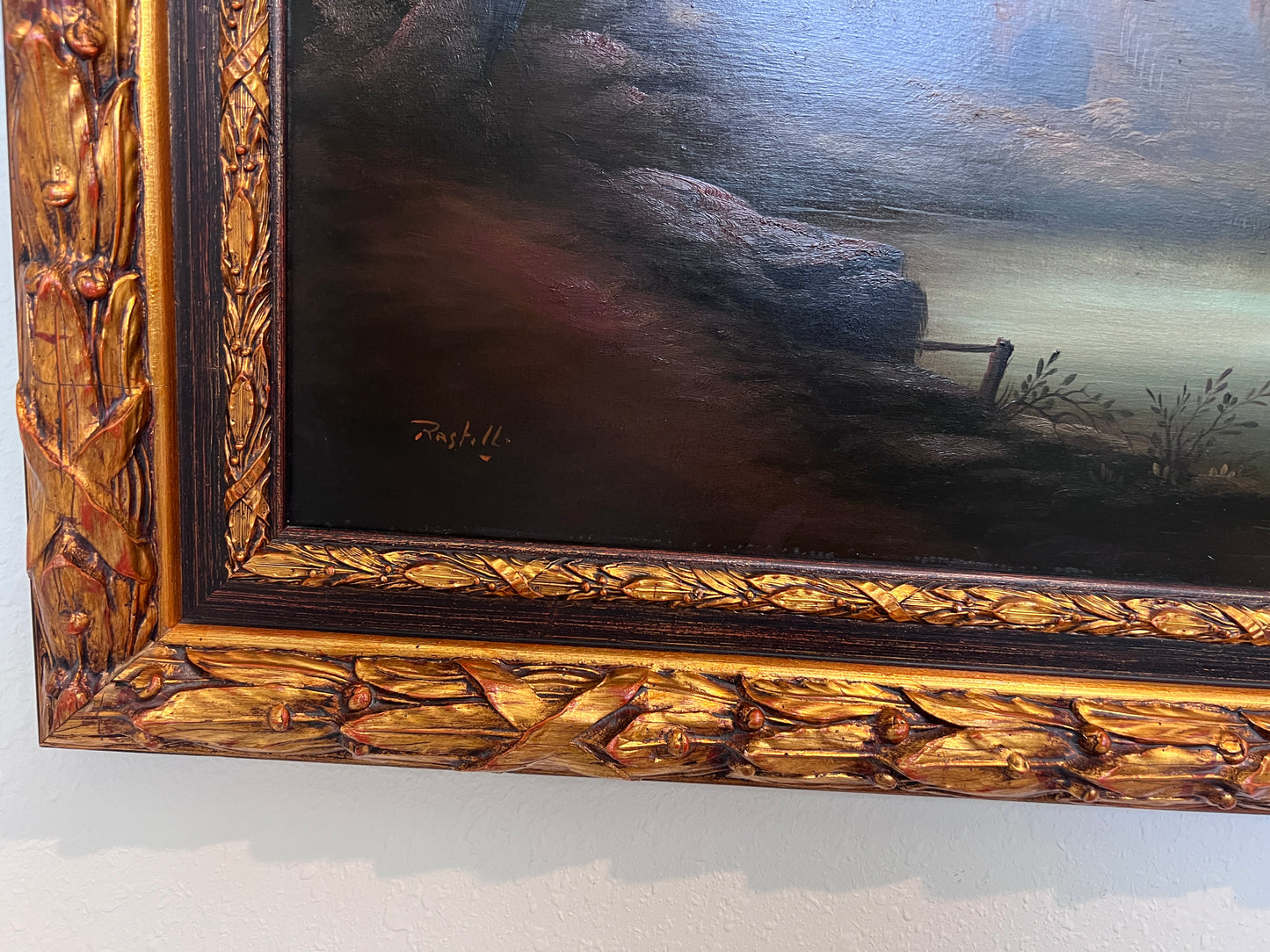 Antique Italian Landscape Oil Painting Signed Rastelli, Vintage Framed Art