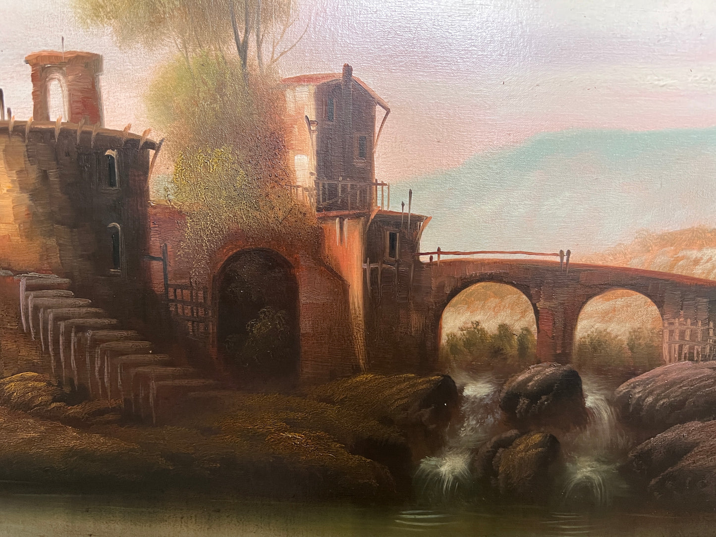 Antique Italian Landscape Oil Painting Signed Rastelli, Vintage Framed Art