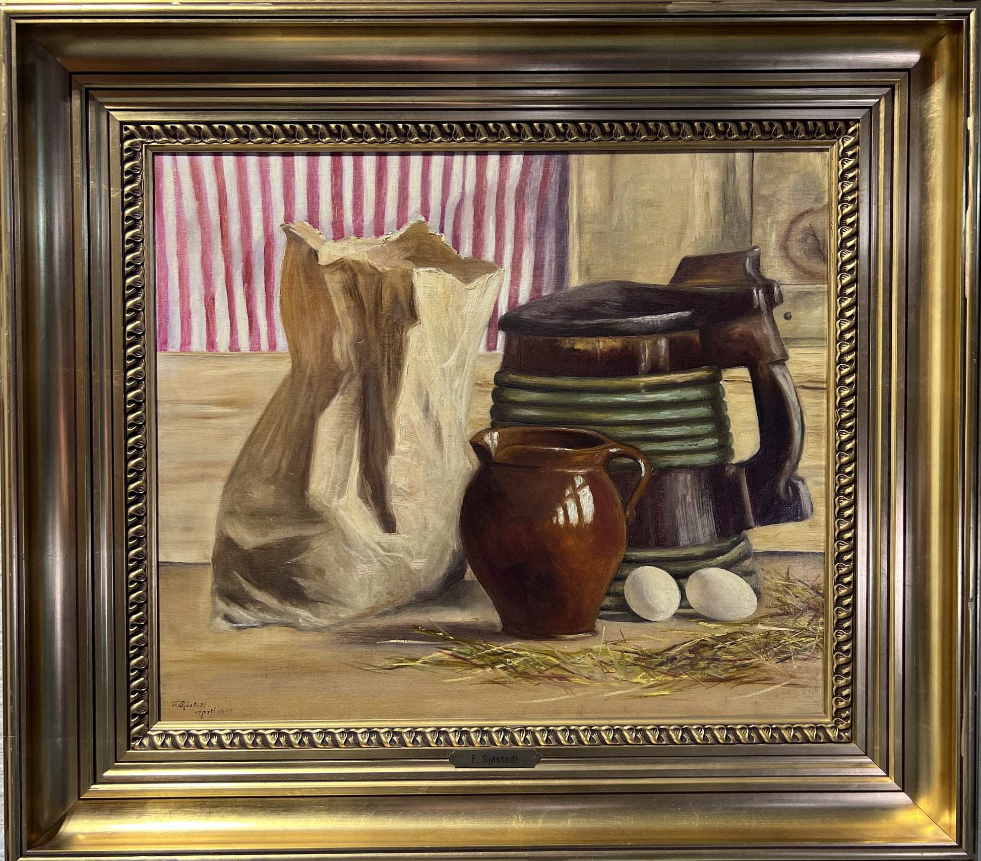 1898 Scandinavian Artist F. SJOSTEDT Antique Oil Painting on canvas, Still Life