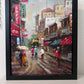 Signed Small European Street Scene Oil Painting Impasto City Artwork, Framed