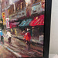Signed Small European Street Scene Oil Painting Impasto City Artwork, Framed