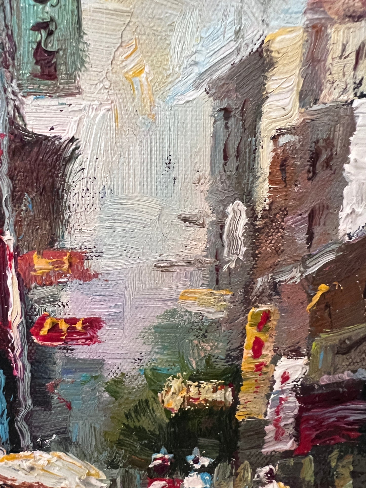 Signed Small European Street Scene Oil Painting Impasto City Artwork, Framed